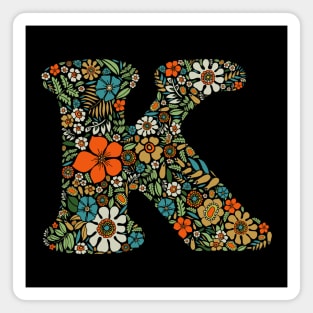 Hippie Floral Letter K Magnet